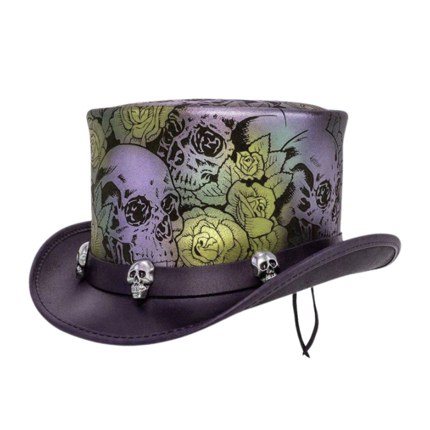 Steampunk Skull And Roses Top Hat front view