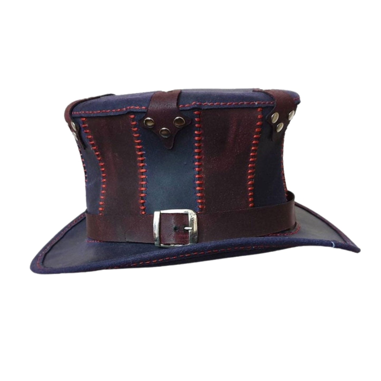 Women Steampunk Mixed Color Top Leather Hat side view