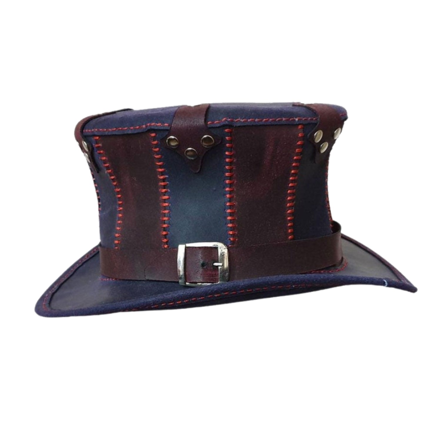 Women Steampunk Mixed Color Top Leather Hat side view