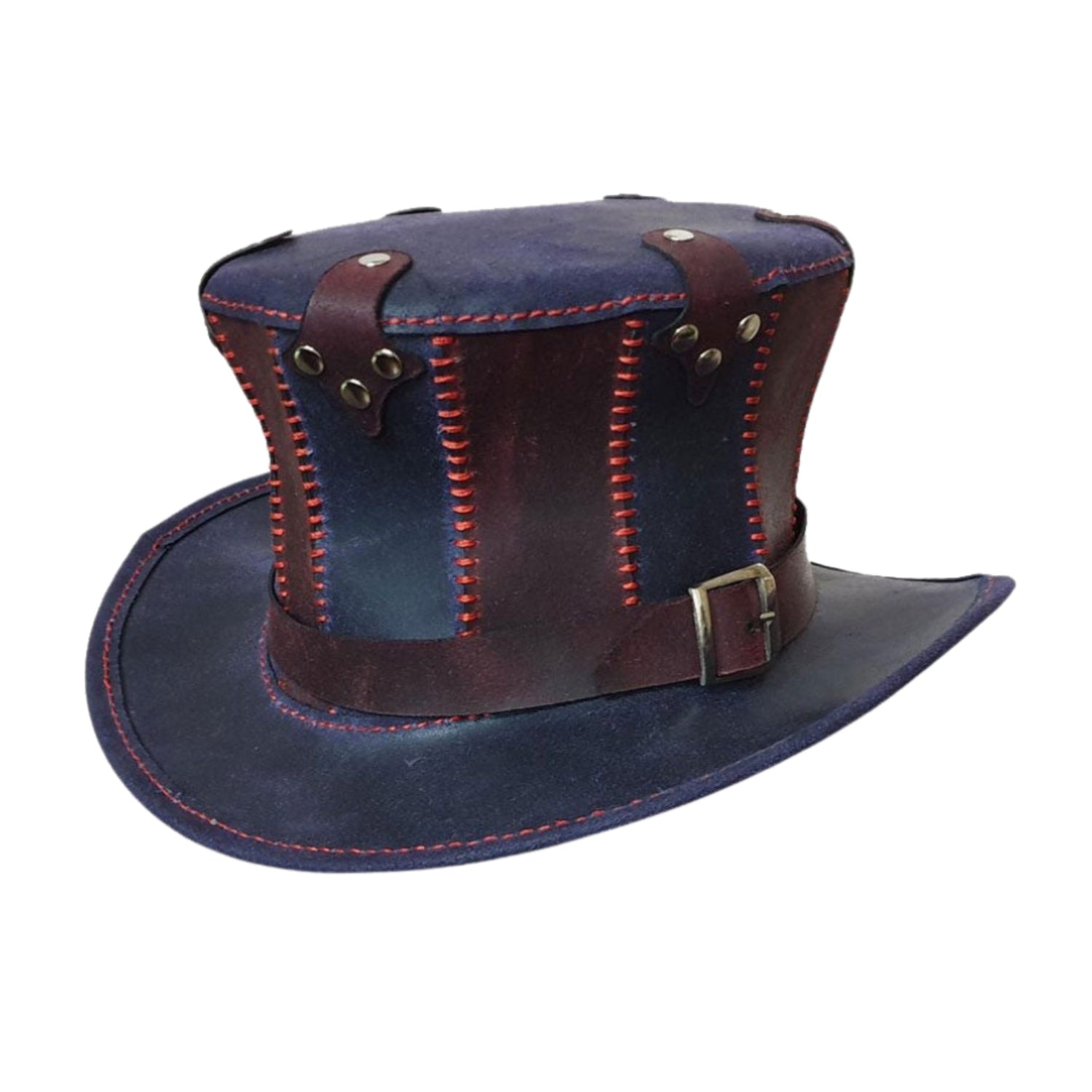 Women Steampunk Mixed Color Top Leather Hat front view