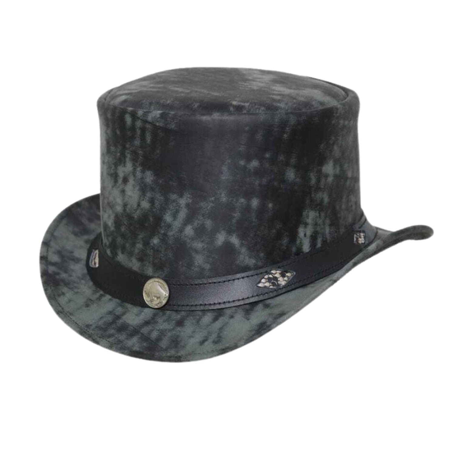 Vintage Style Distressed Leather Top Hat front view