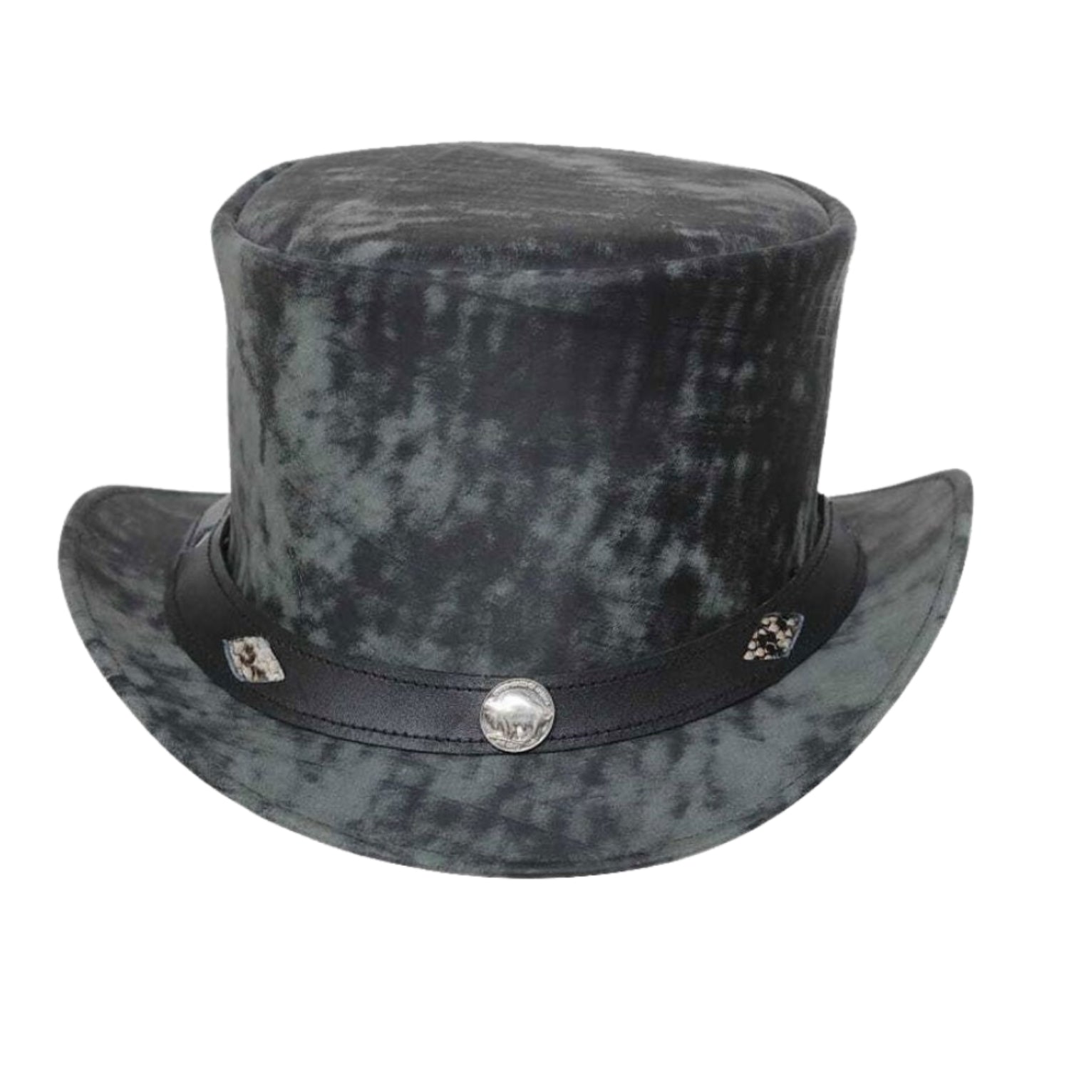 Vintage Style Distressed Leather Top Hat side view