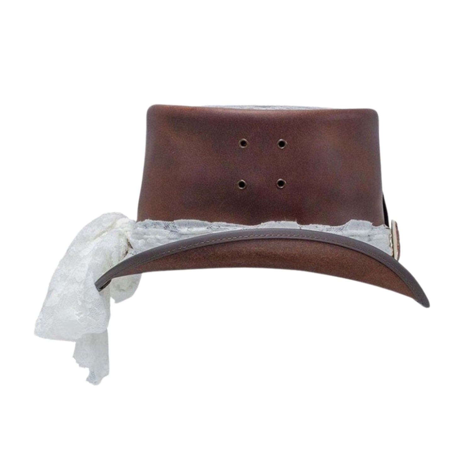 Steampunk White Crusty Band Leather Top Hat back view