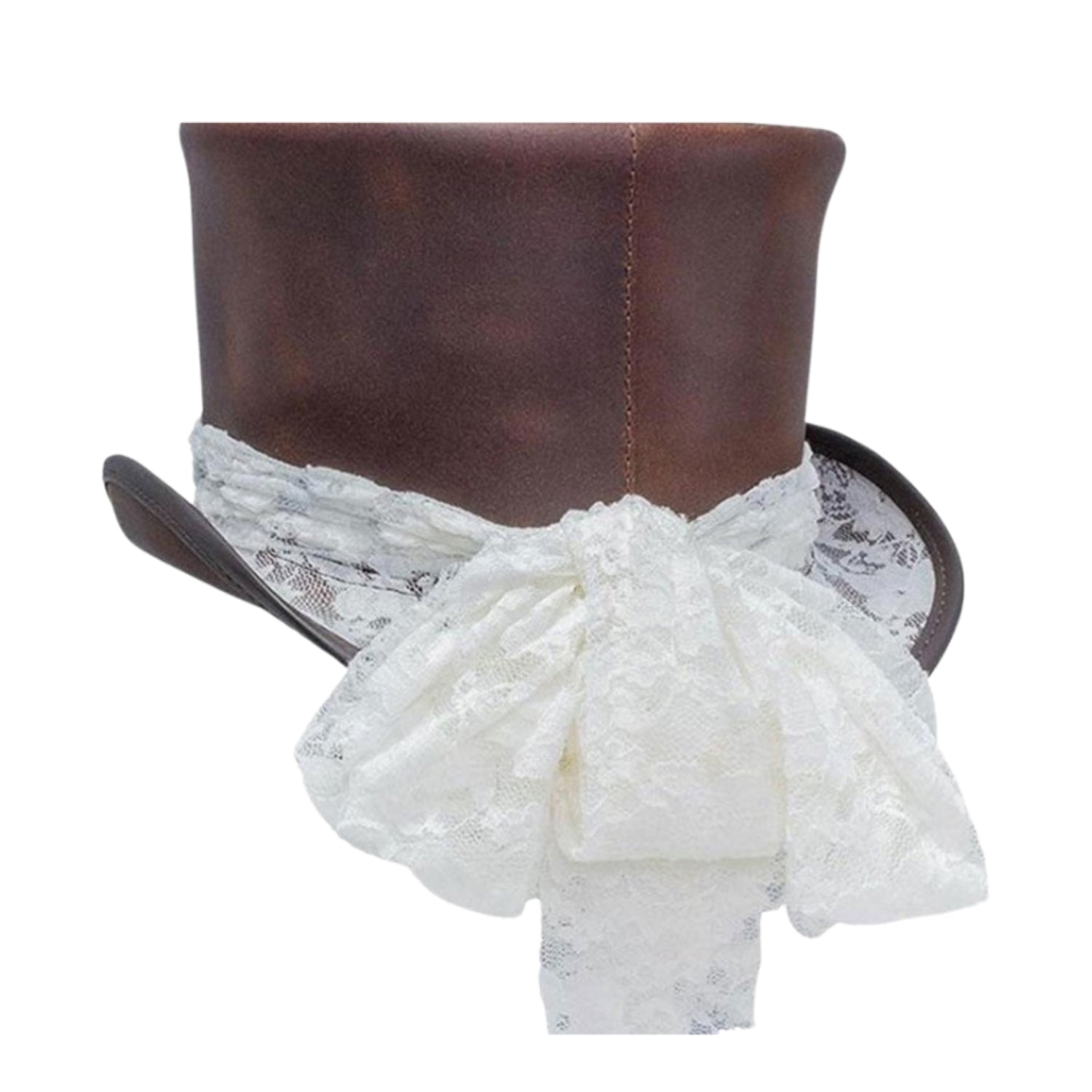 Steampunk White Crusty Band Leather Top Hat side view
