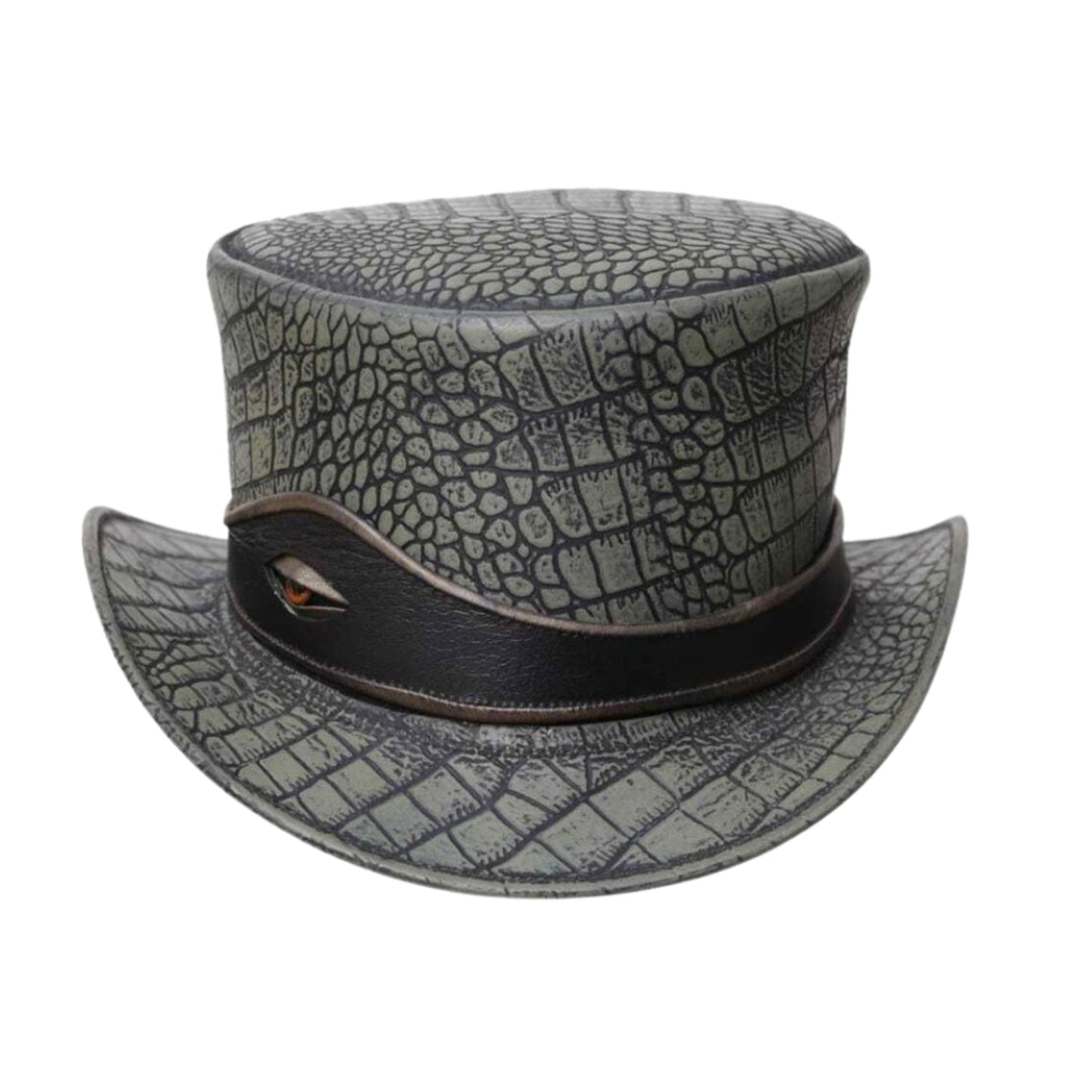 Steampunk Eye Band Crocodile Style Leather Top Hat side view