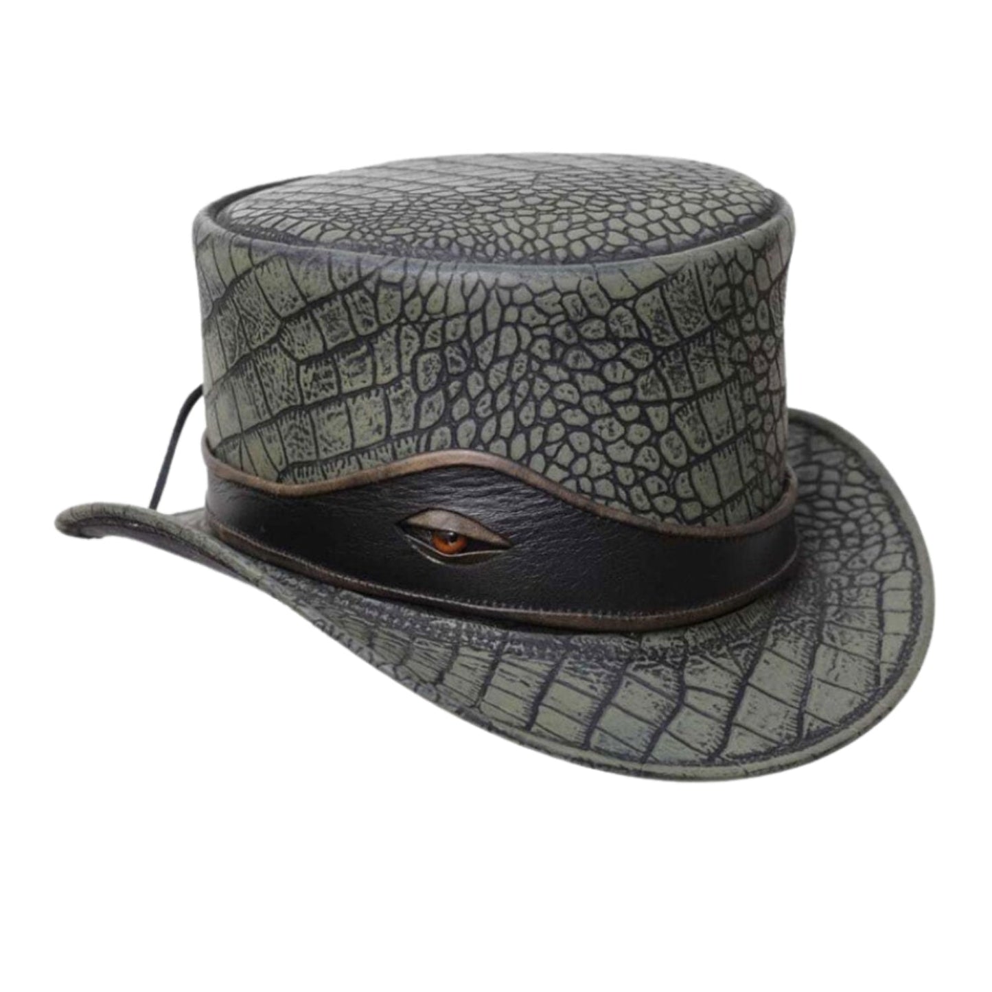 Steampunk Eye Band Crocodile Style Leather Top Hat front view