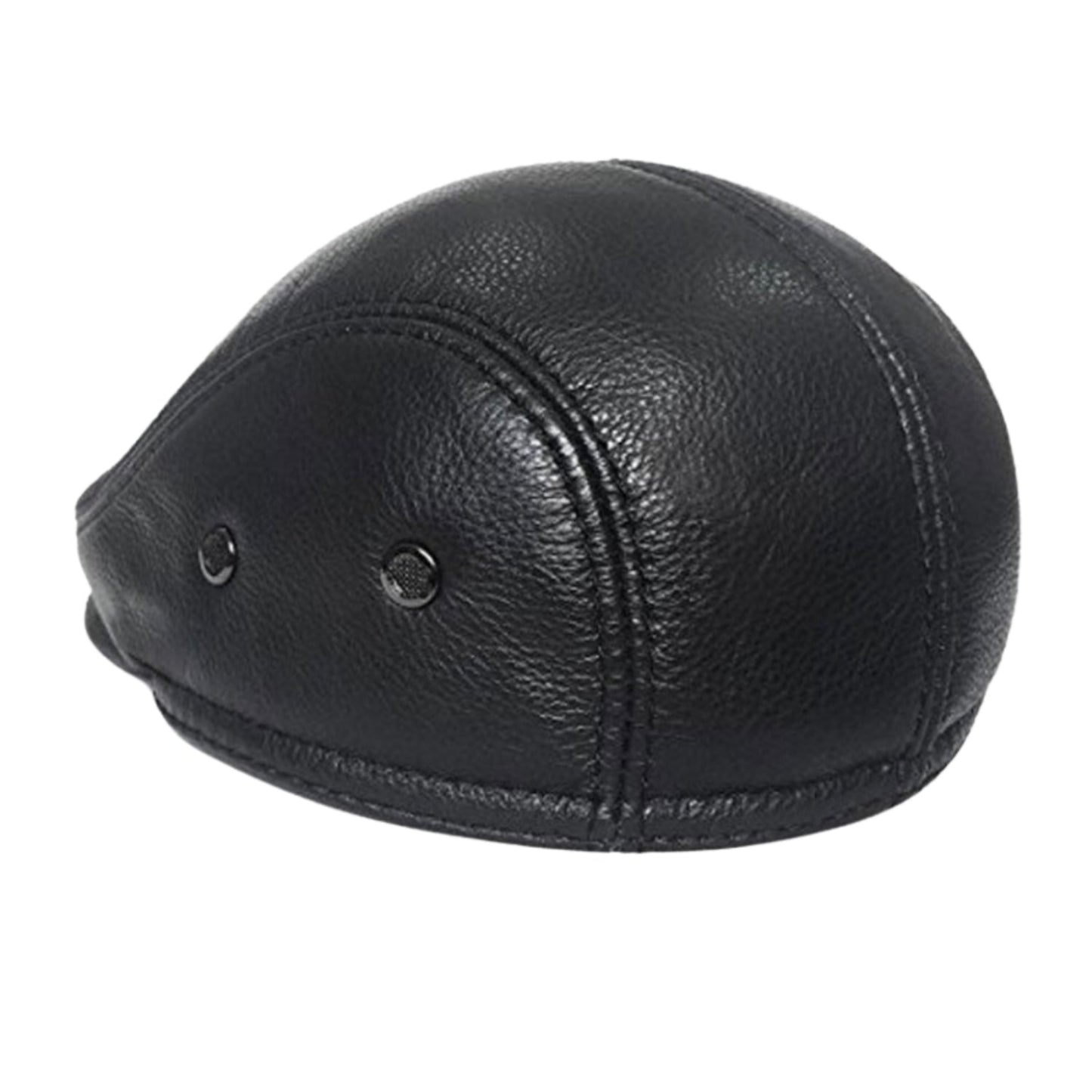 Black Genuine Leather Vintage Newsboy Cap Ivy Driving Hat side view