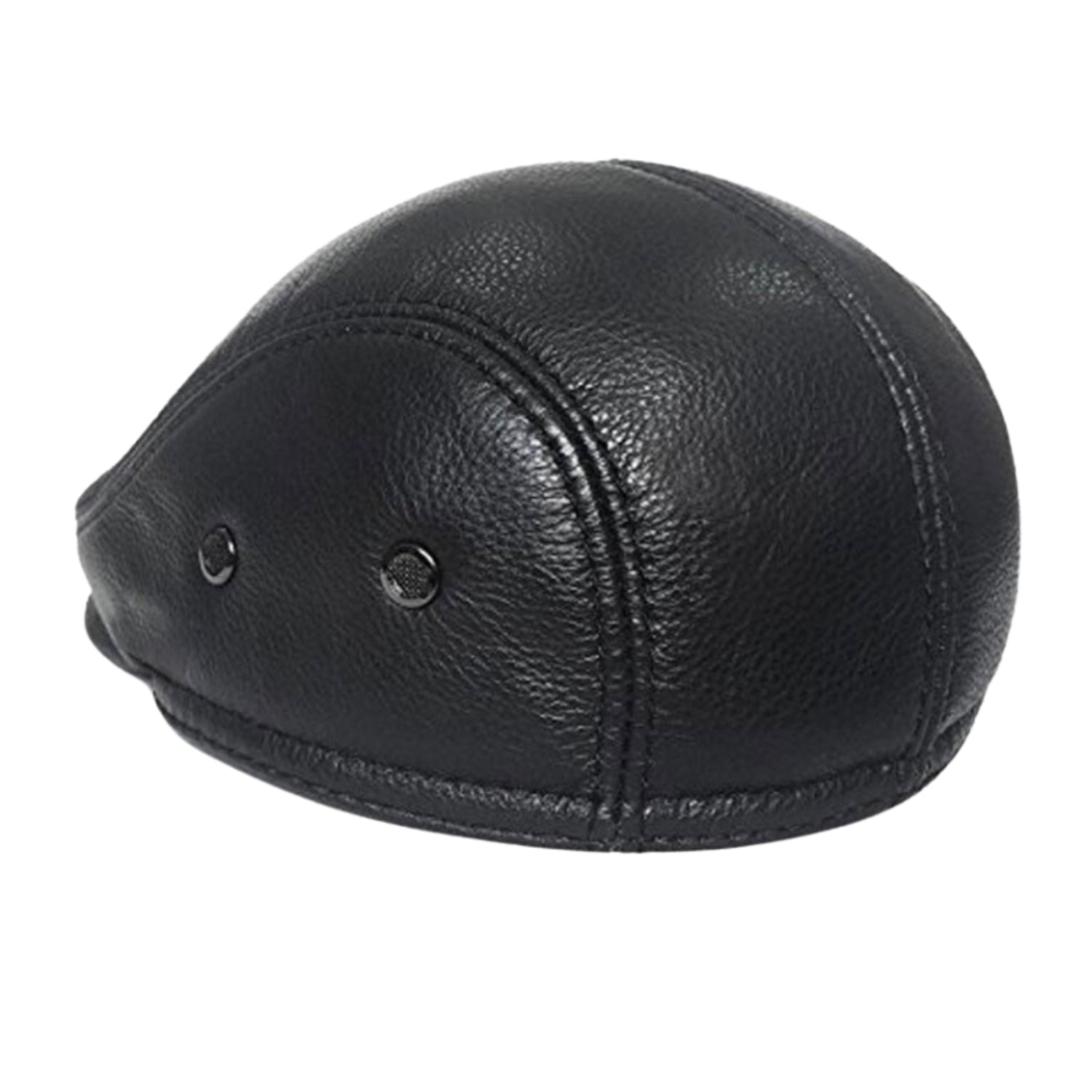Black Genuine Leather Vintage Newsboy Cap Ivy Driving Hat side view