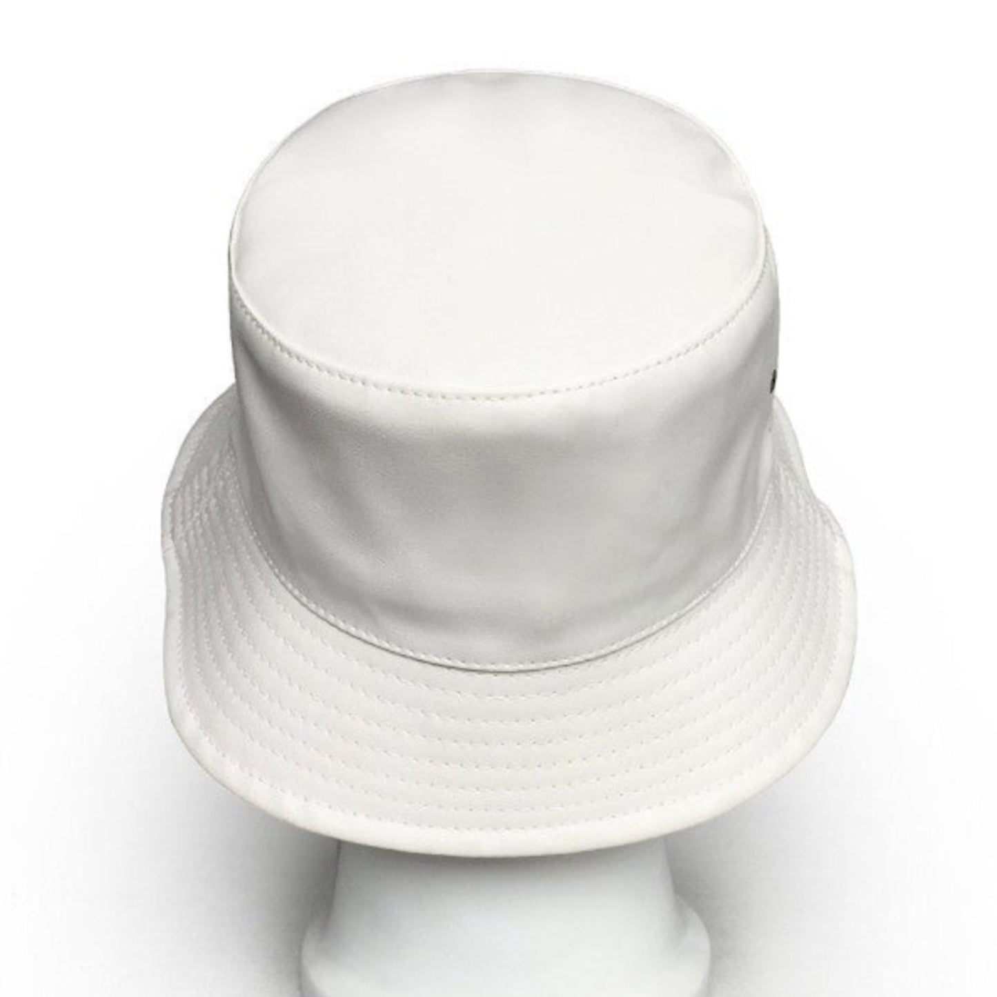 Pu Leather Bucket Hat Men Winter Fold Able Fisherman Hat White Color Bob Cap side view