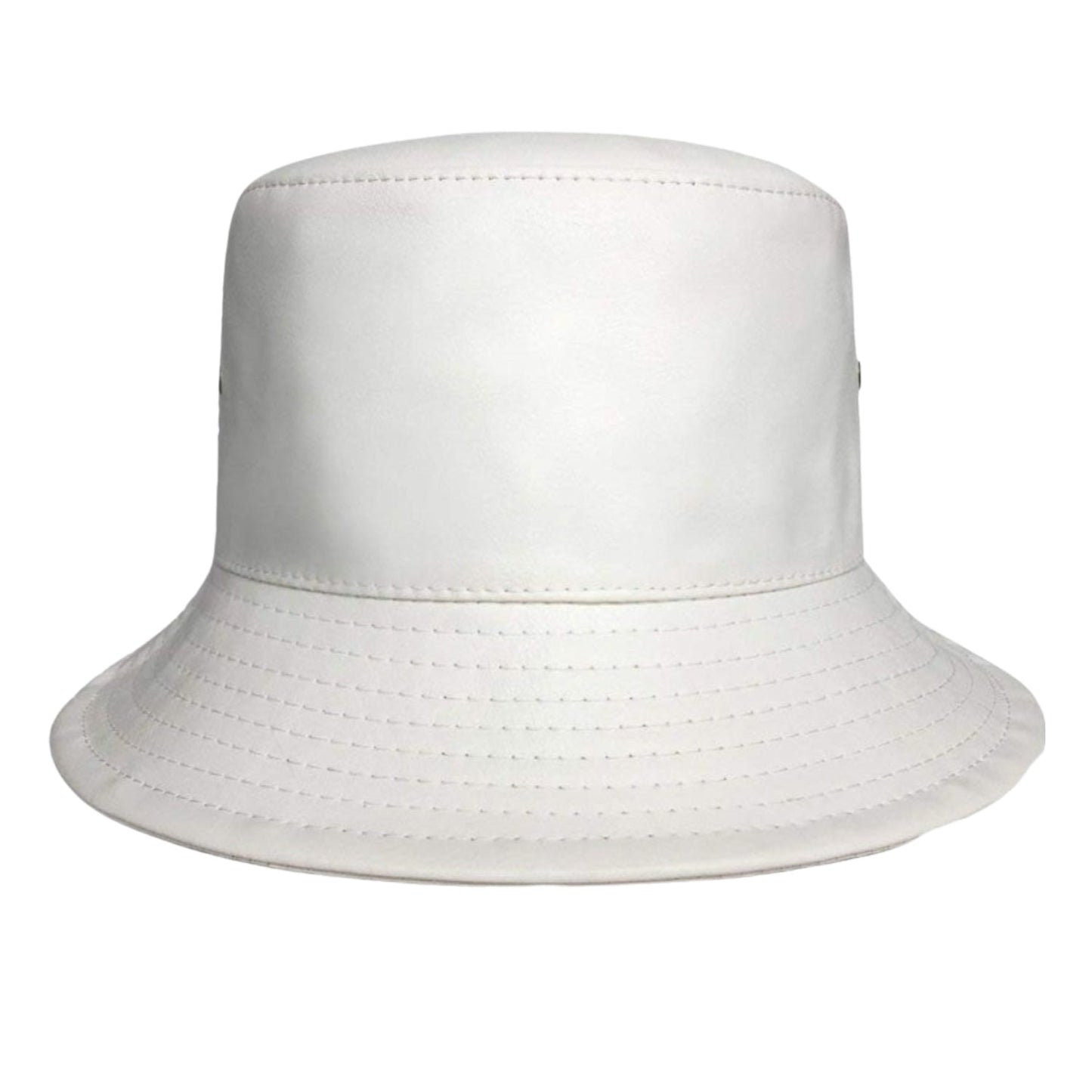 Pu Leather Bucket Hat Men Winter Fold Able Fisherman Hat White Color Bob Cap front view