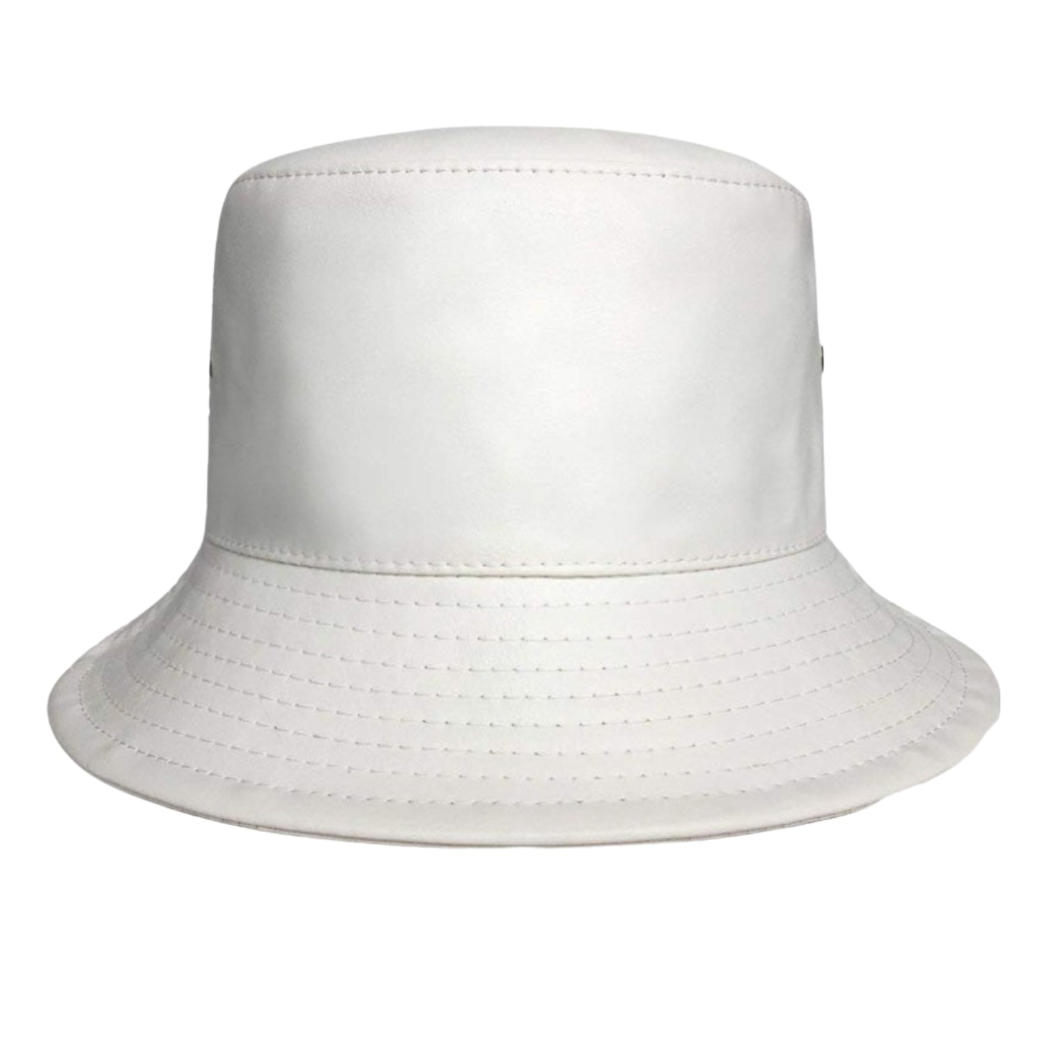 Pu Leather Bucket Hat Men Winter Fold Able Fisherman Hat White Color Bob Cap front view