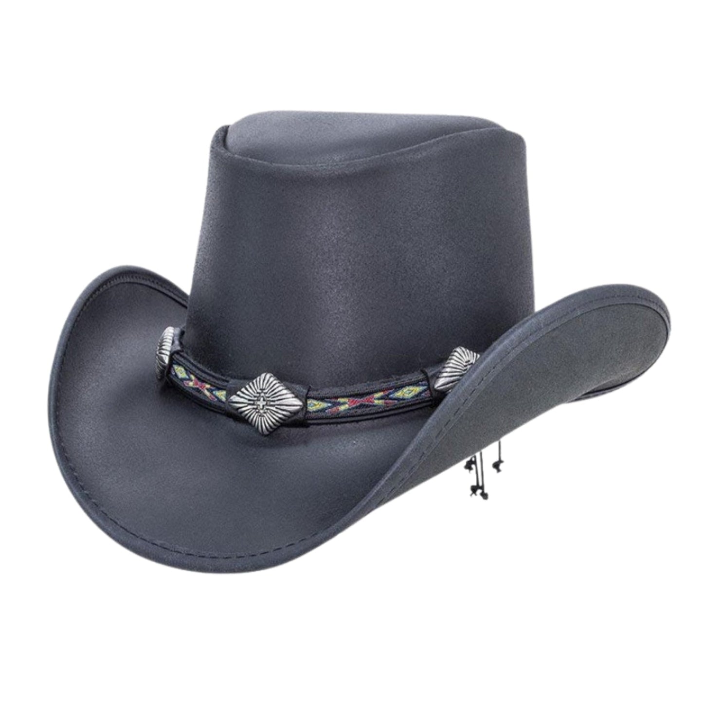 The Laramie Black Western Leather Hat front view