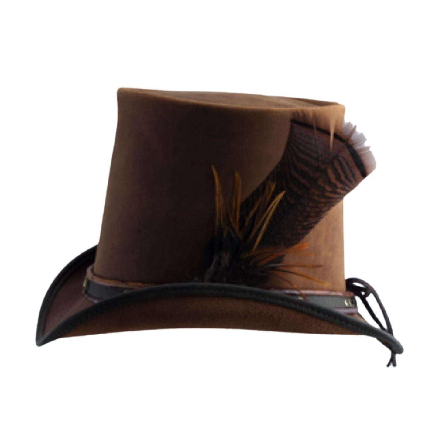 Steampunk Brown Leather Top Hat side view