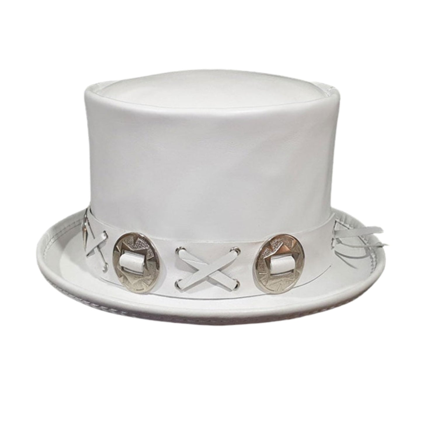 Slash Musician Band White Leather Top Hat front view