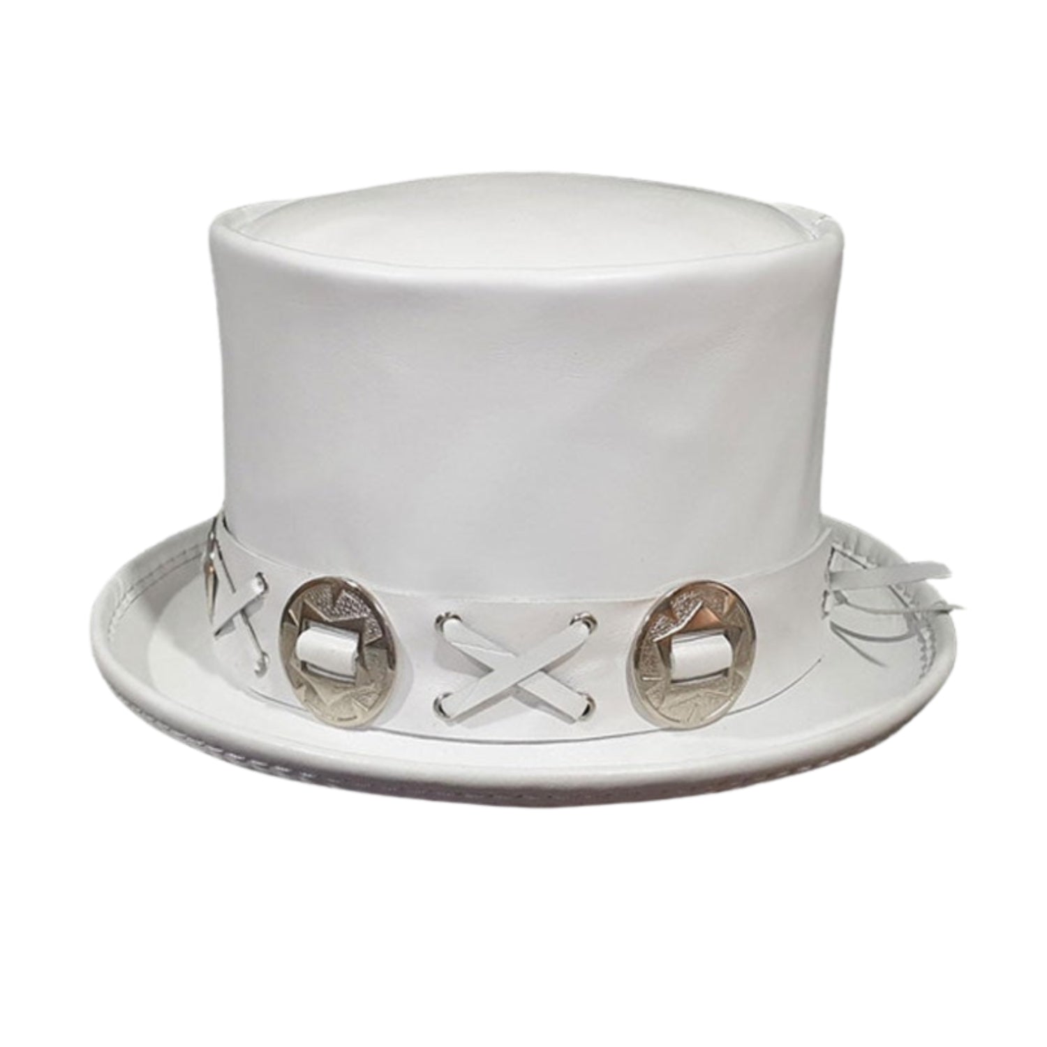 Slash Musician Band White Leather Top Hat front view