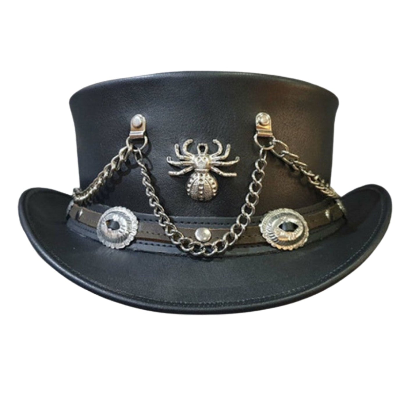 Steampunk Spiderman Black Leather Western Short Top Hat side view