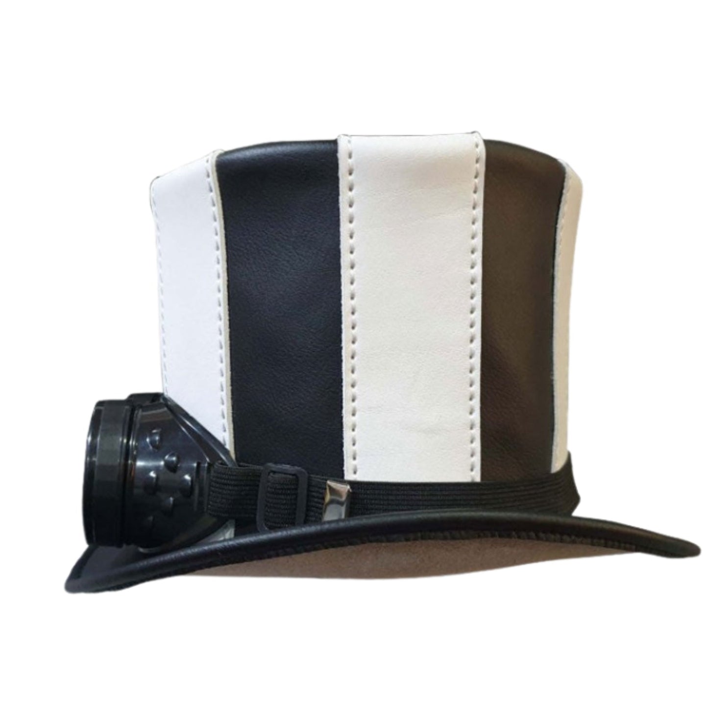 Steampunk Black & White Striped Leather Top Hat back view