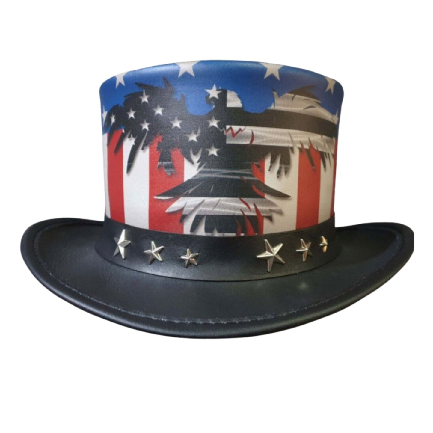 Patriotic American Flag Men Leather Top Hat side view