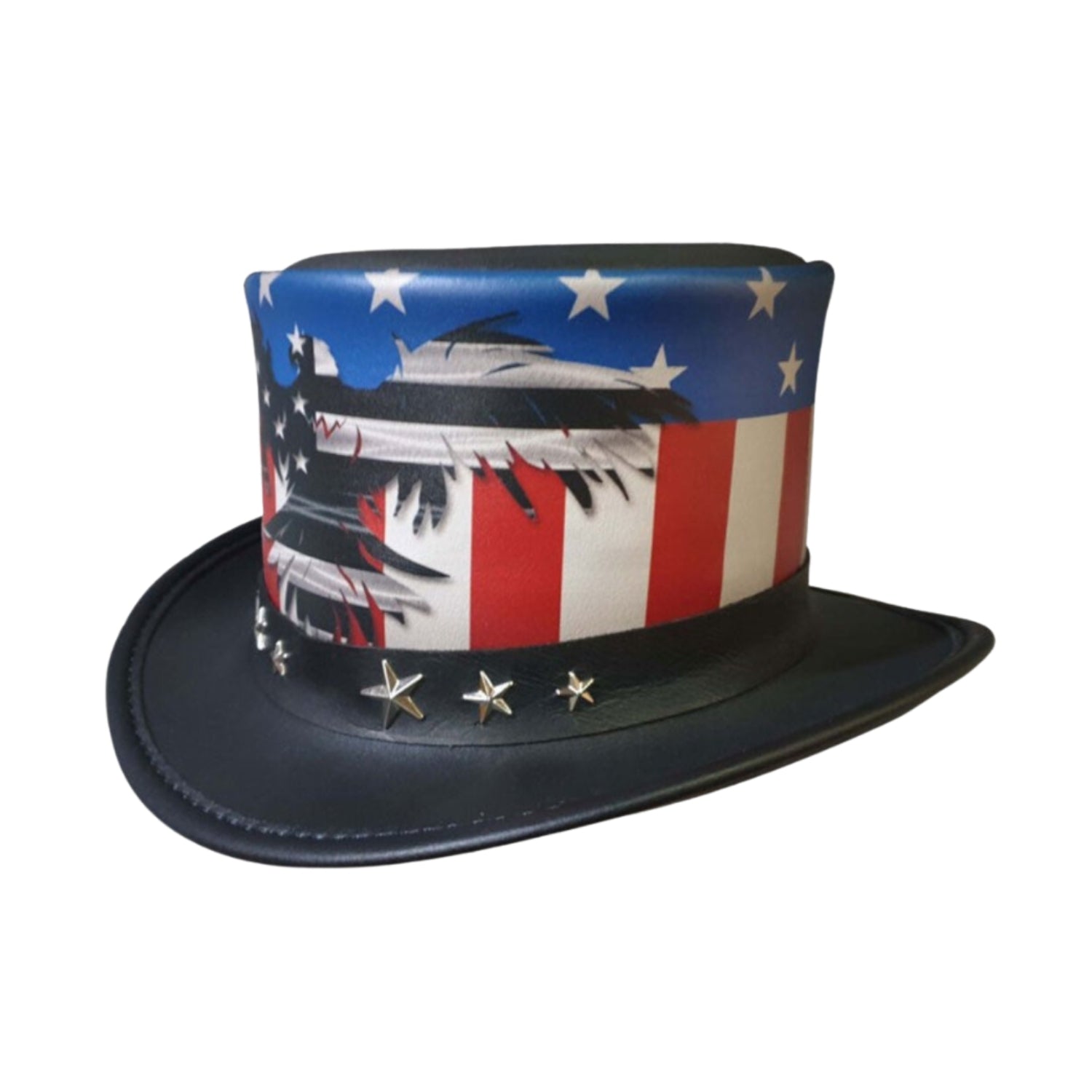 Patriotic American Flag Men Leather Top Hat front view