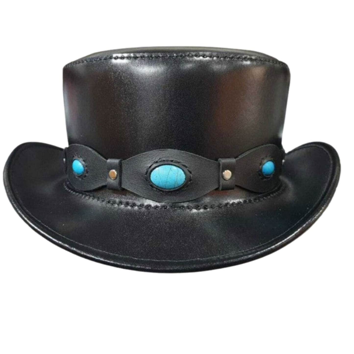 Steampunk Gemstone Victorian Pinkerton Short Top Leather Hat side view