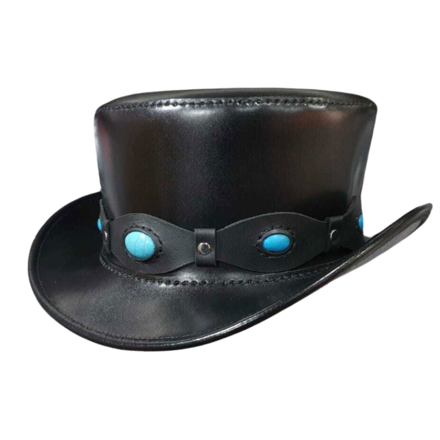 Steampunk Gemstone Victorian Pinkerton Short Top Leather Hat front view