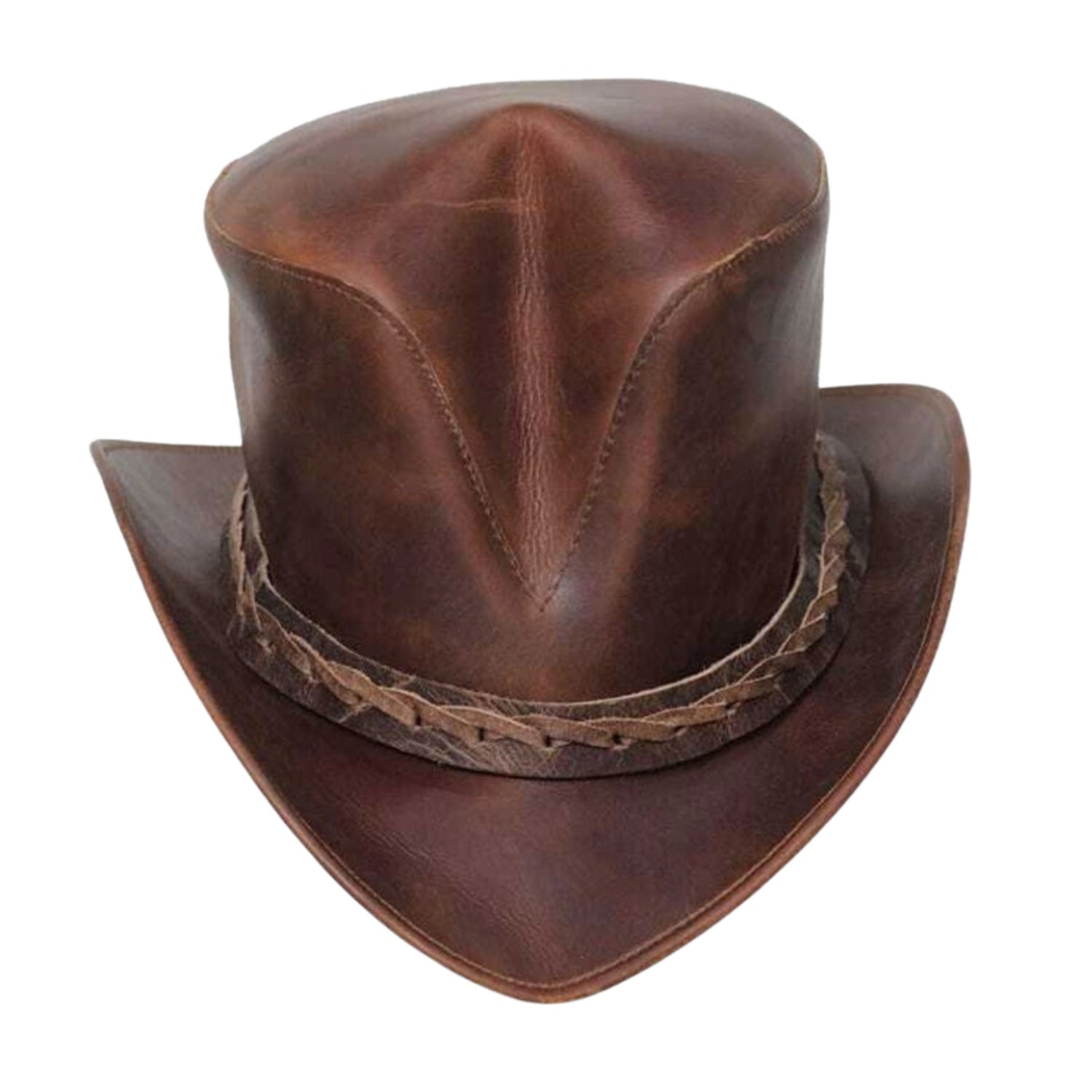 Desperado Brown Leather Top Hat side view