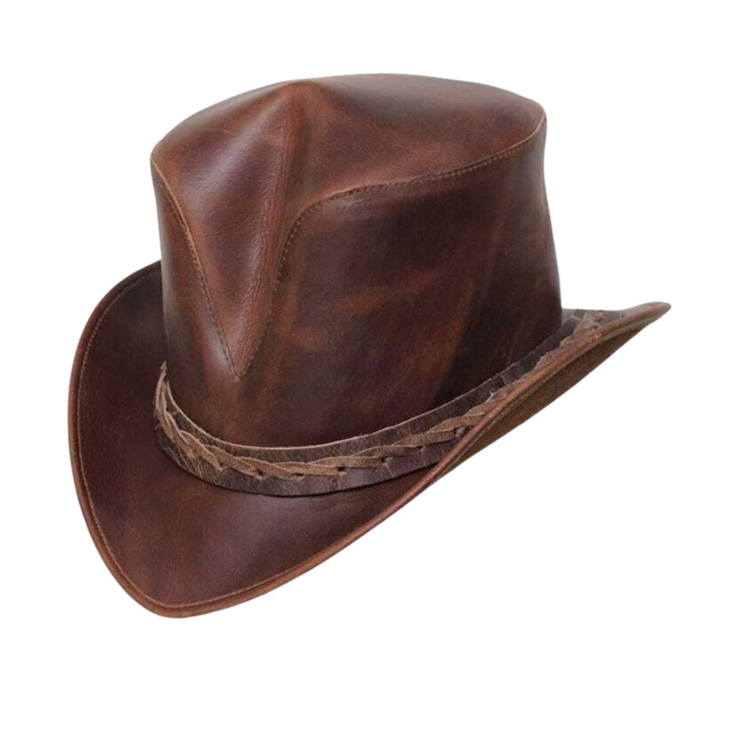 Desperado Brown Leather Top Hat front view