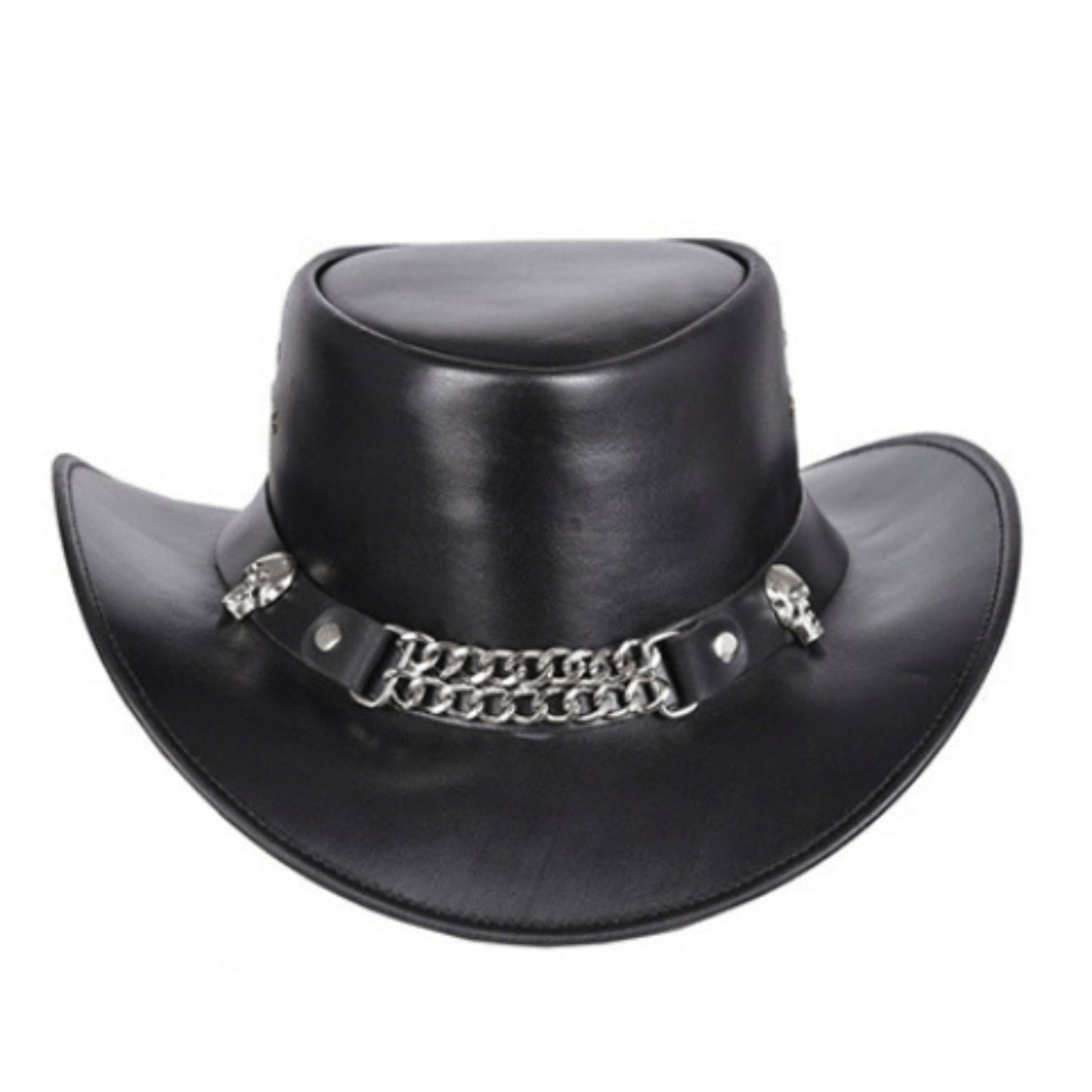 Mens Gambler Cowboy Hat with Metal Chain front view