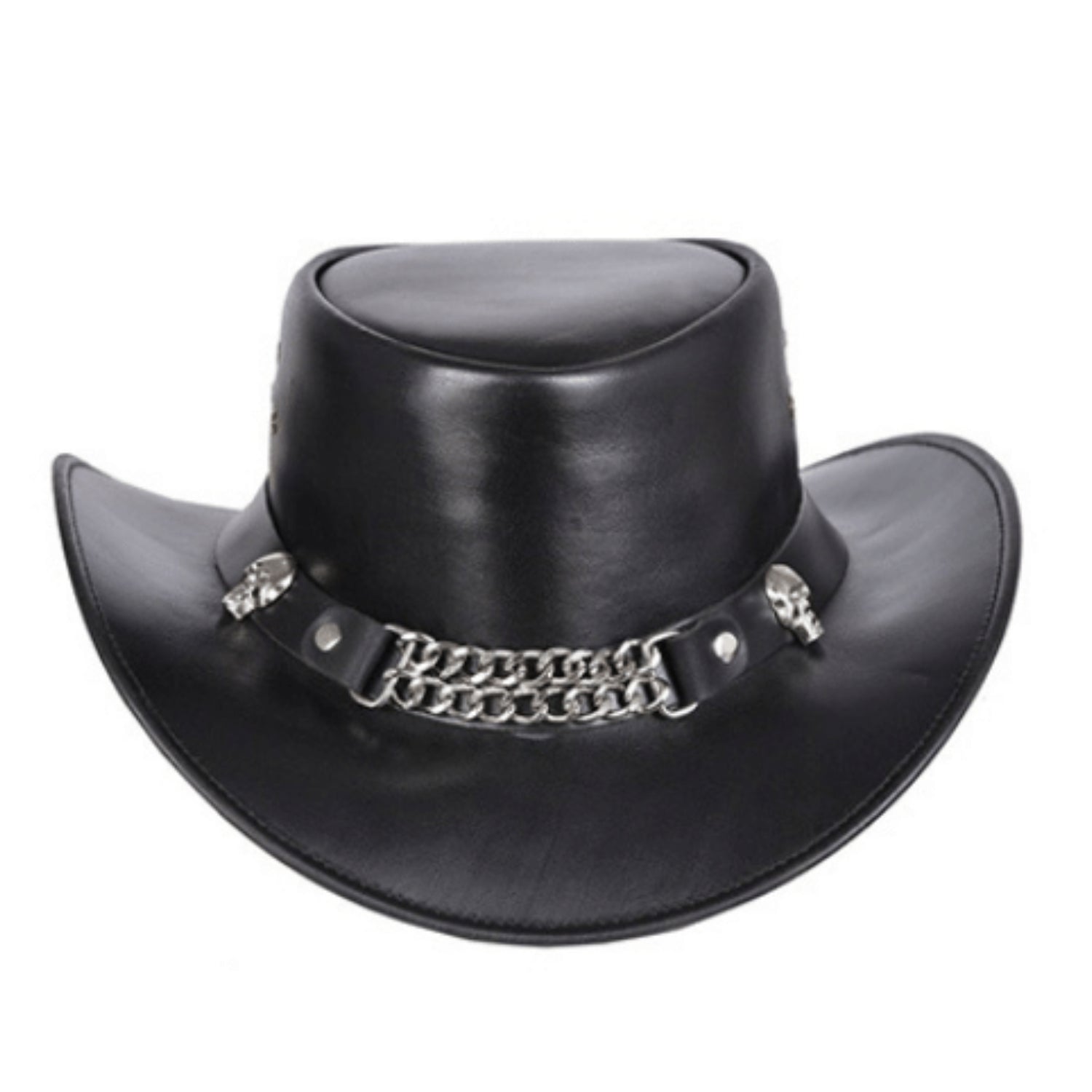 Mens Gambler Cowboy Hat with Metal Chain front view