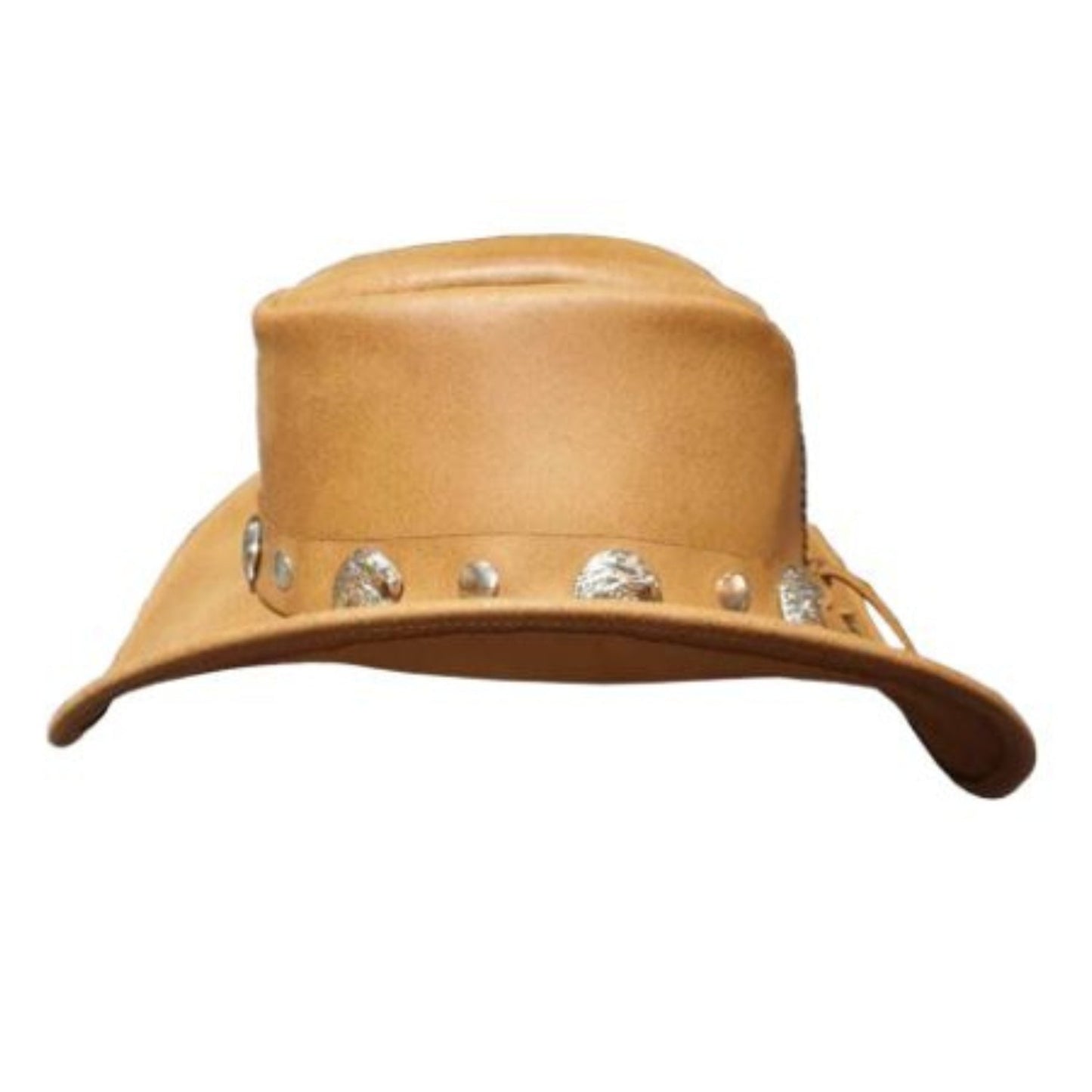 Leather Vintage Cowboy Hat With Eagle Concho Band close-up detail