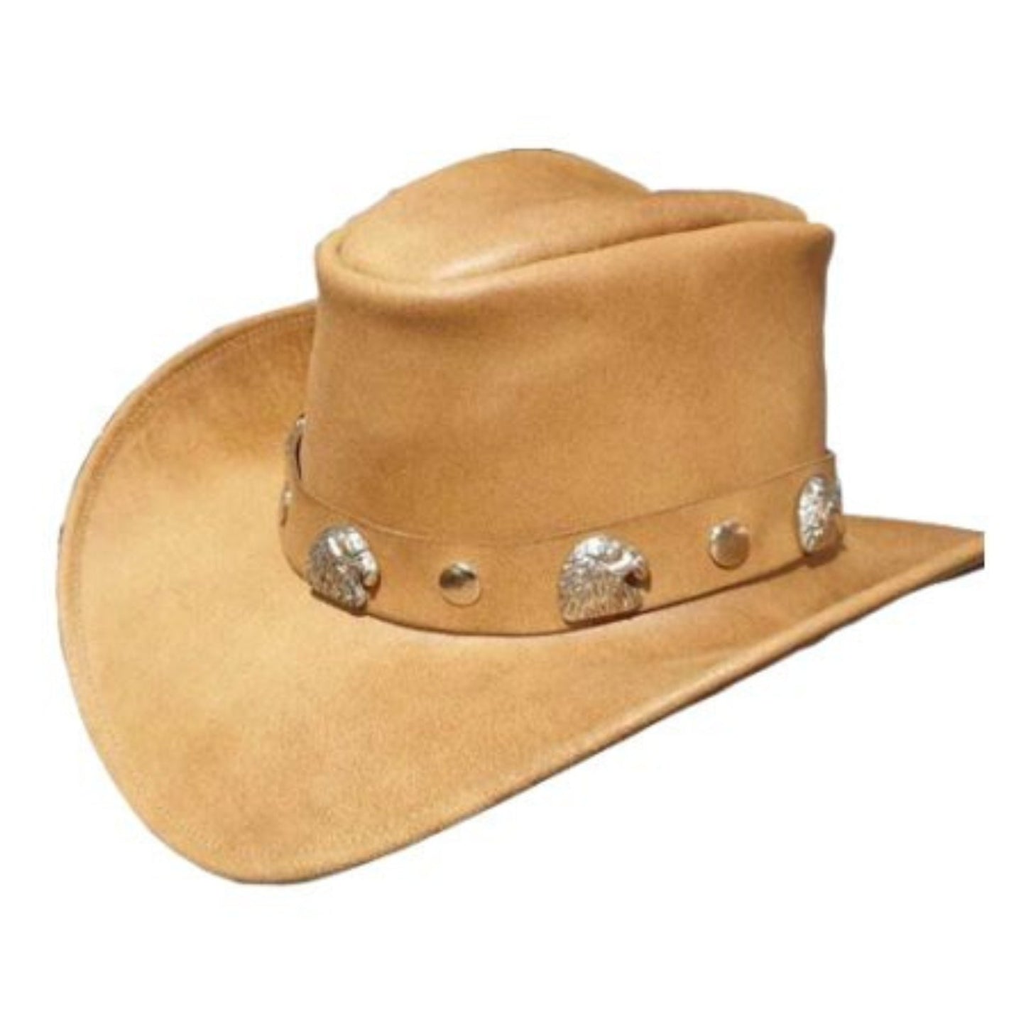 Leather Vintage Cowboy Hat With Eagle Concho Band front view