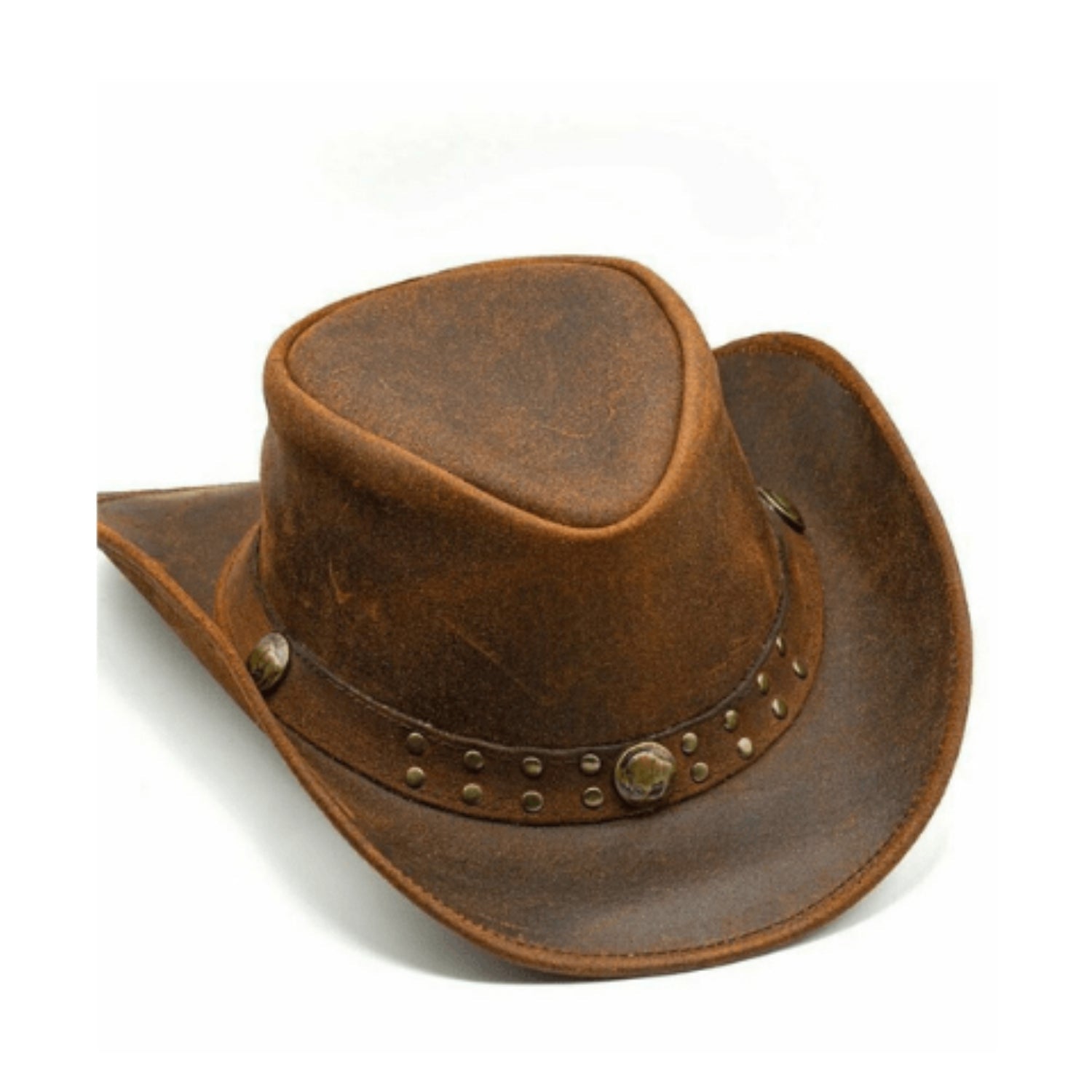Genuine Leather Brown Cowboy Western Hat side view