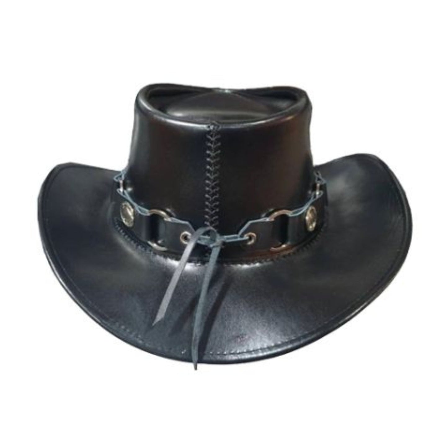 Black Leather Cowboy Hat close-up detail