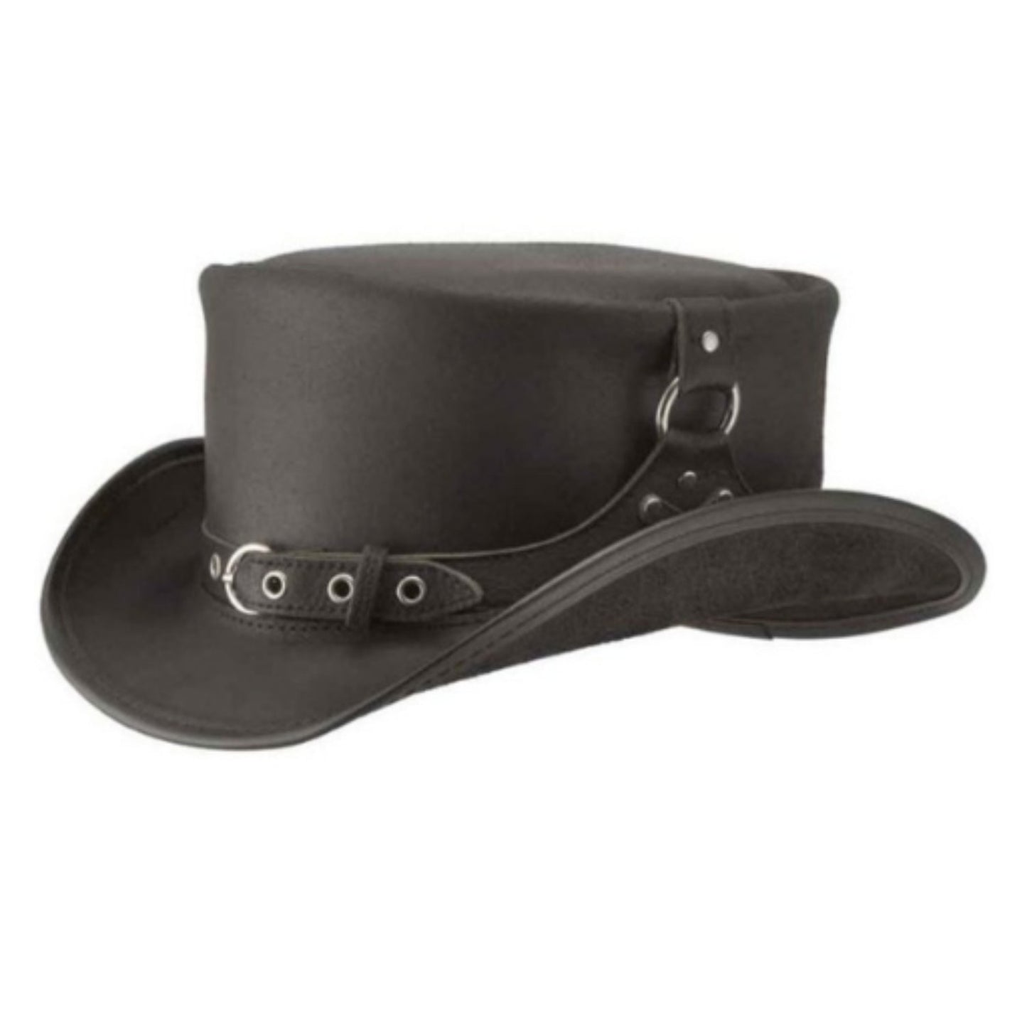 Black Stylish Hat with Buckle and Ring front view