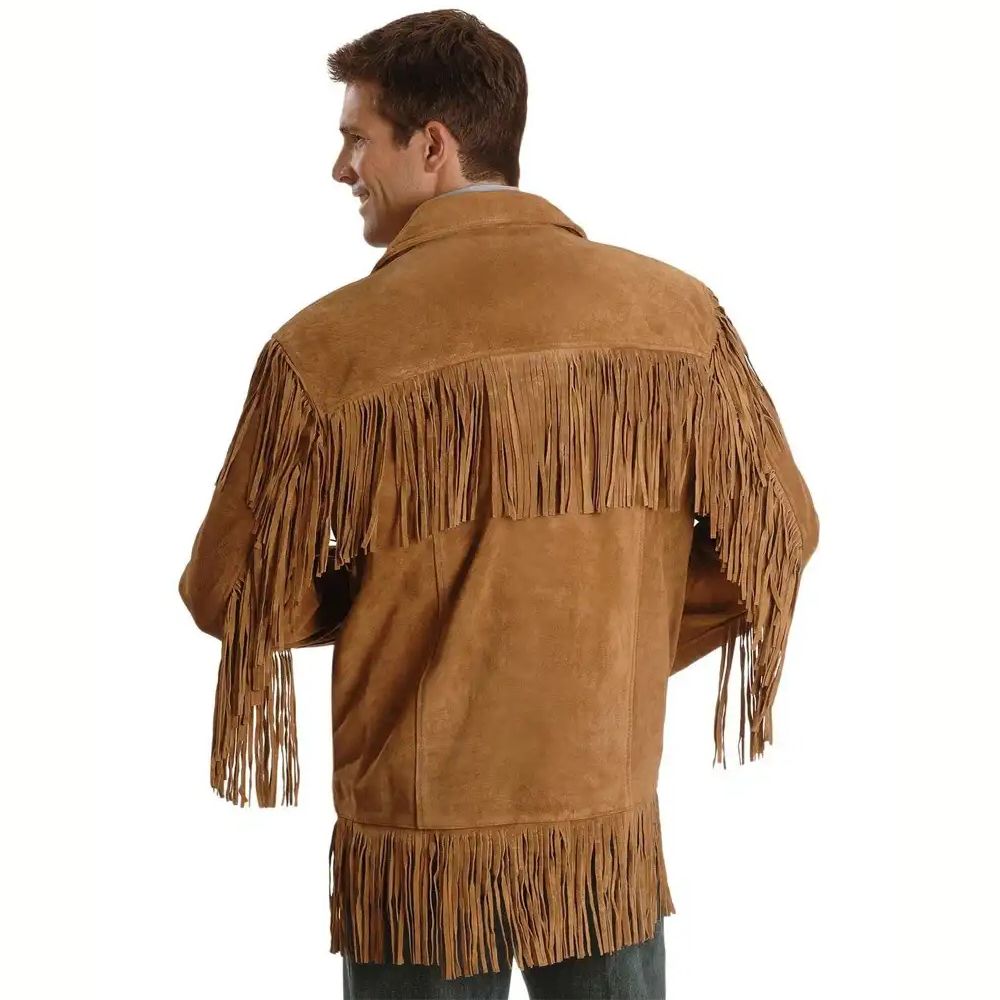 Mens Western Suede Fringe Leather Jacket