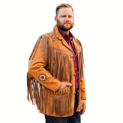 Mens Traditional Cowboy Fringe Leather Jacket