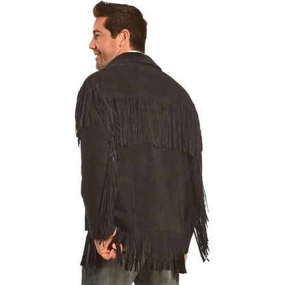 Mens Black Suede Fringe Western Jacket