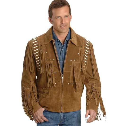 Western Style Cow Suede Fringe Leather Jacket