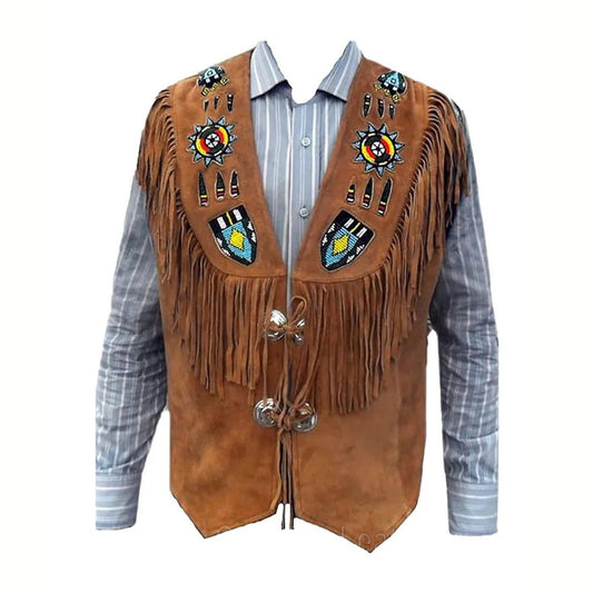Mens Western Brown Fringe Leather Vest