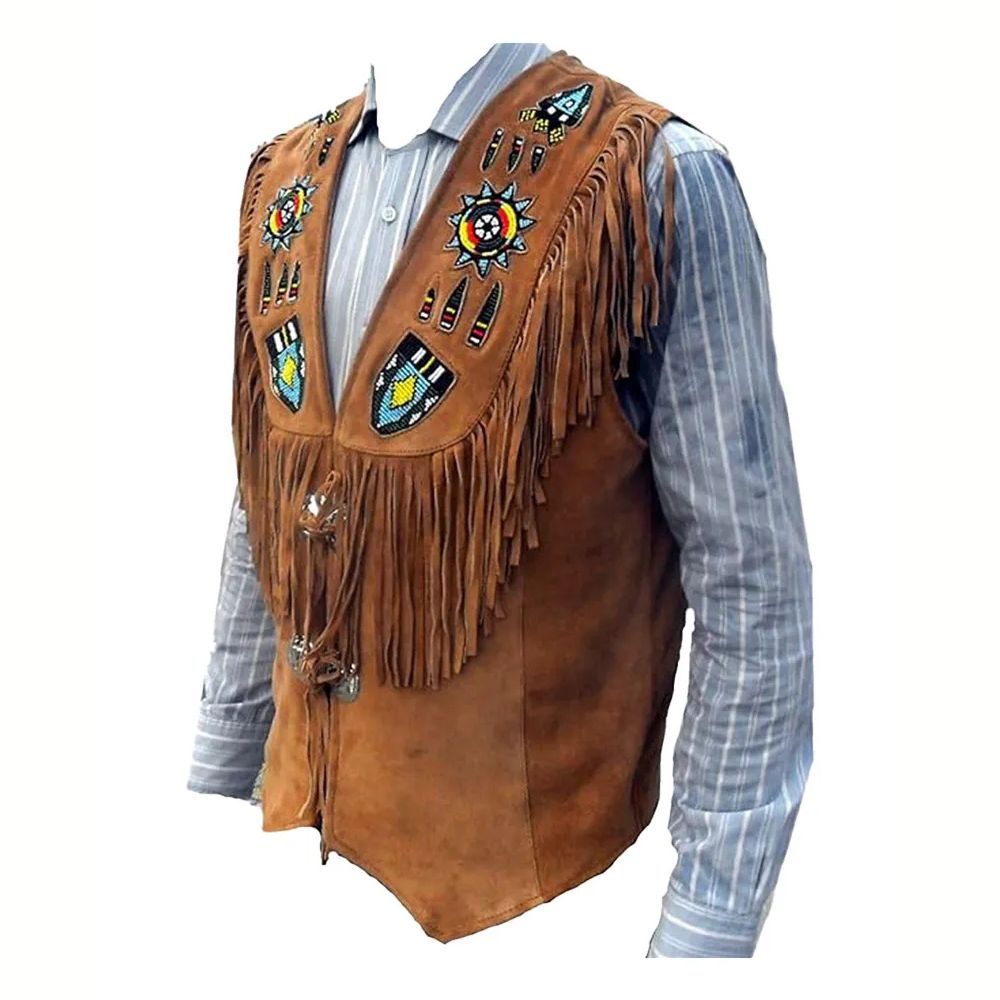 Mens Western Brown Fringe Leather Vest