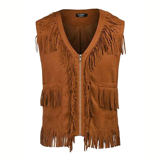Brown Suede Fringe Cowboy Vest
