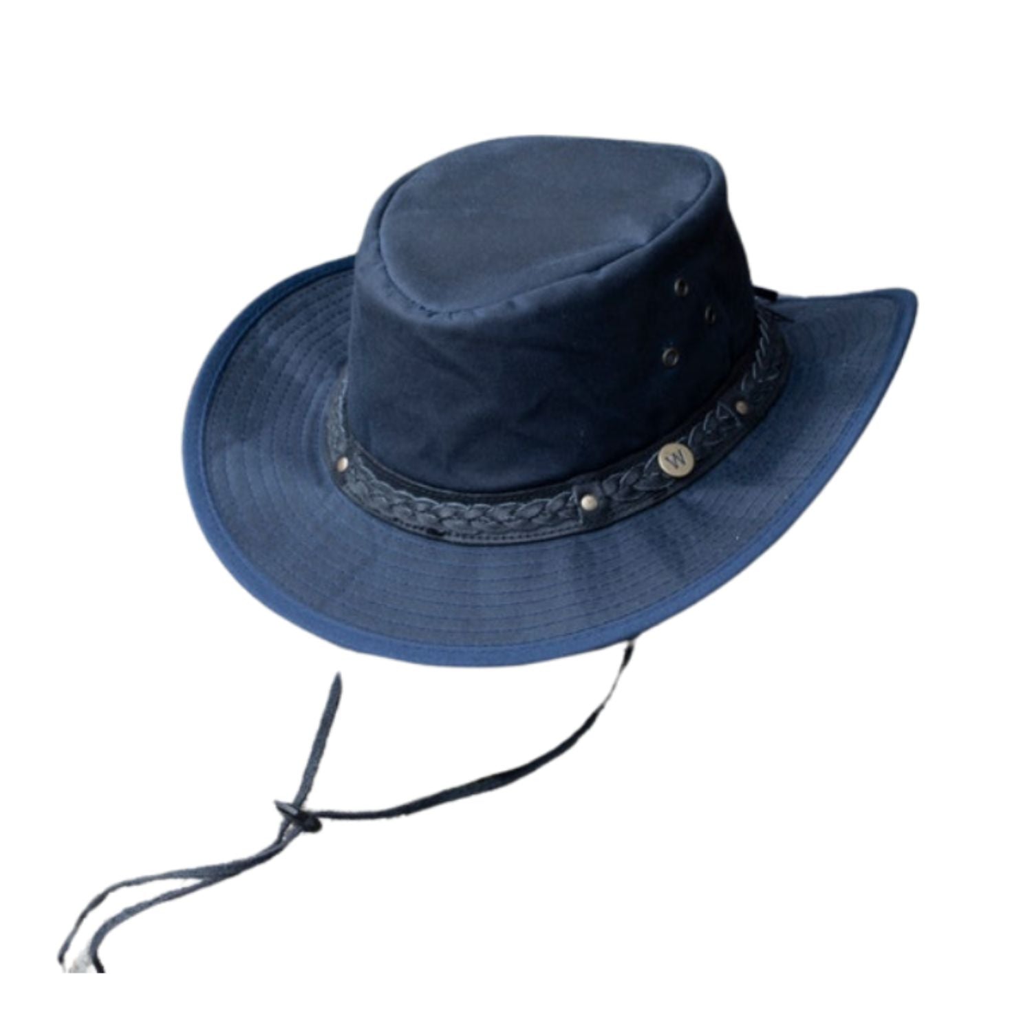 Wombat Waxed Cotton Hat The Wilderness Men's Womans Unisex Walking Trekking Hats Gift Mens Woman's Waterproof Bush Hats Navy close-up detail