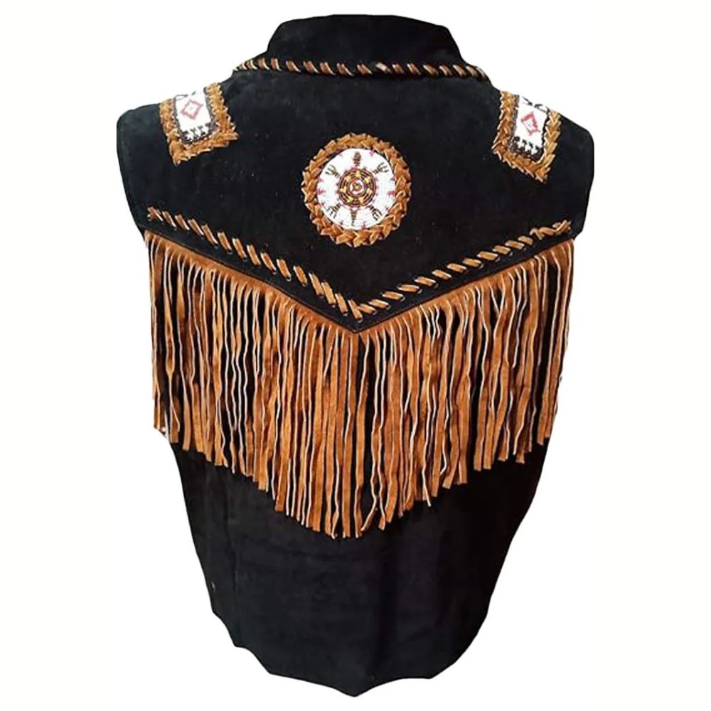 Mens Fringe Bones And Beads Suede Vest