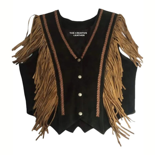 Handmade Western Suede Leather Fringe Vest