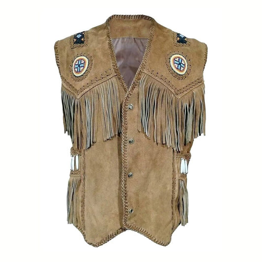 Men Western Suede Leather Vest With Fringes