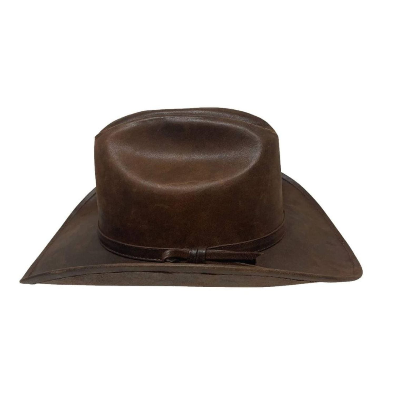 Mens Leather Cattleman Cowboy Hat with Leather Hat Band back view