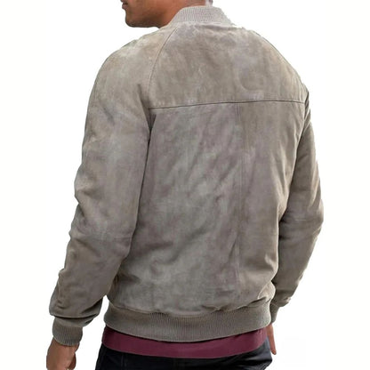 Mens Grey Suede Bomber Jacket