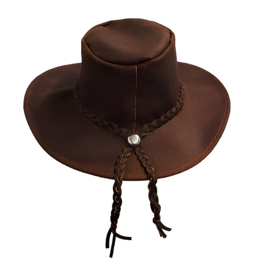Western Leather Cowboy Hat shown from the front, highlighting the crown and brim shape