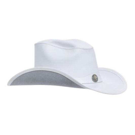 White Cowboy Hat White Leather Cowboy Hat shown from the front, highlighting the crown and brim shape