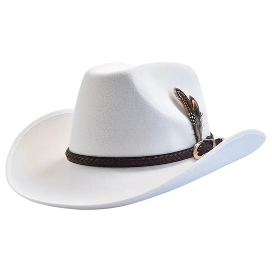 White Cowboy Hat with Feathers